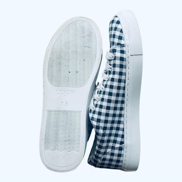 J.Crew casual walking Blue and White Gingham plaid canvas Sneakers Women’s 7.5 - Picture 4 of 16